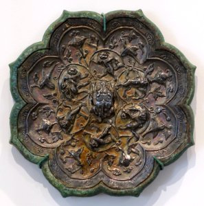 Mirror with Foliate Rim and Inset Silver Plaque, China, Tang dynasty, dated 693 AD, bronze, silver plaque - Arthur M. Sackler Museum, Harvard University - DSC00938