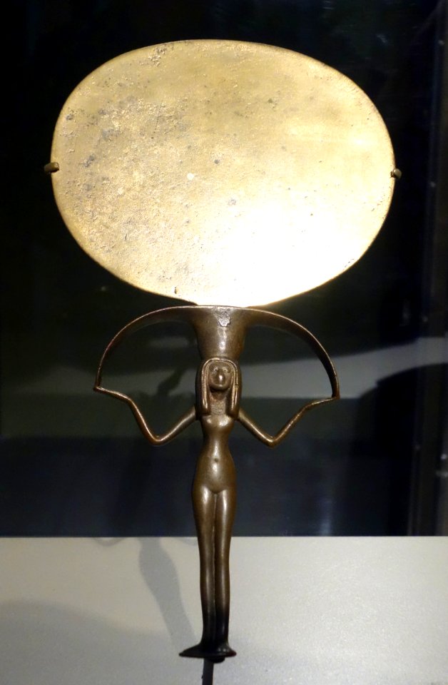 Mirror - Egypt, reportedly from Aswan, New Kingdom, Dynasty 18, c. 1479-1390 BC, silver and copper alloy - Brooklyn Museum - Brooklyn, NY - DSC08678