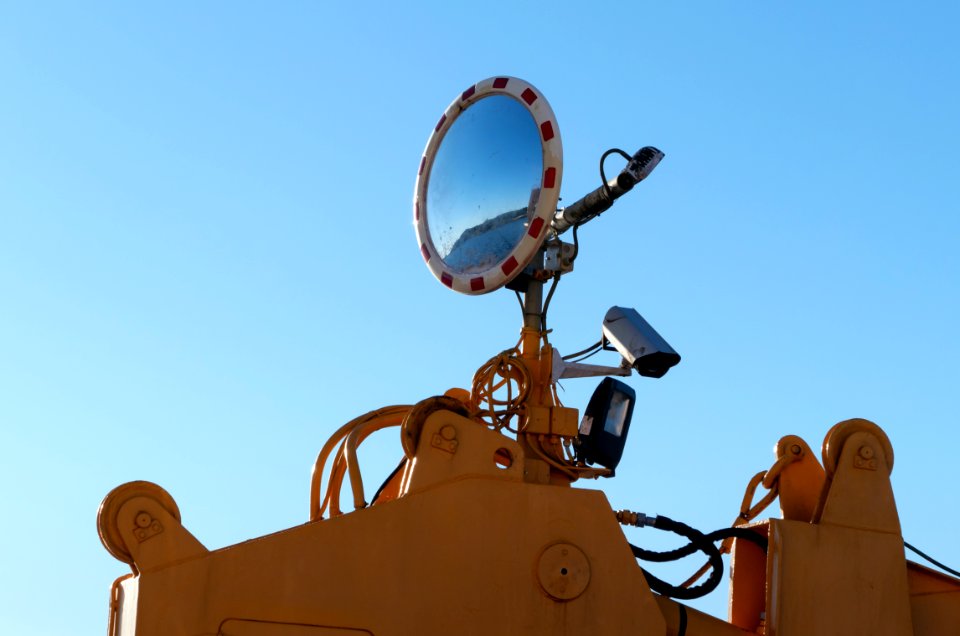Mirror and other gadgets on ferry Maria leaving Malmön