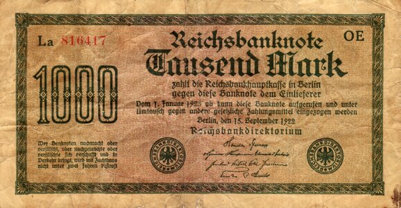 Imperial banknote german empire 1922 photo