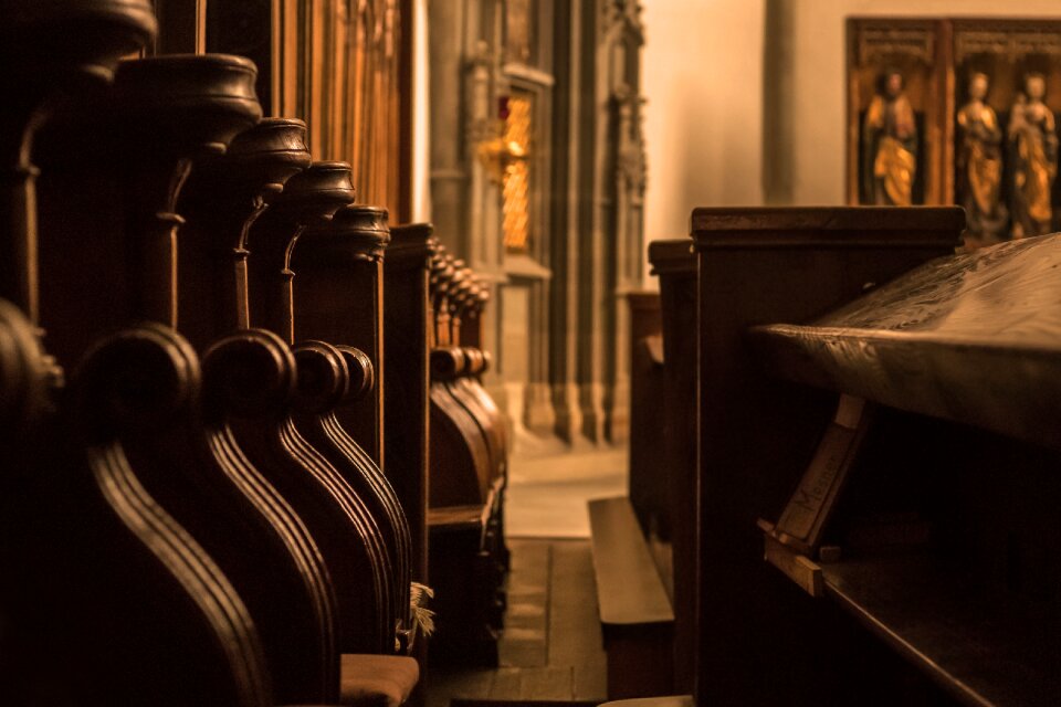 Architecture bank church pews