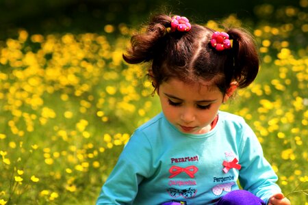 Yellow spring flowers girl photo