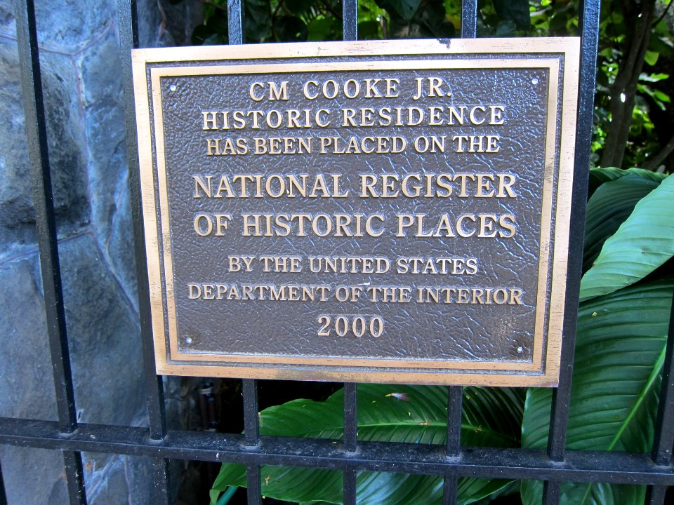 National Register of Historic Places plaqueat the C. M. Cooke, Jr. Historic Residence