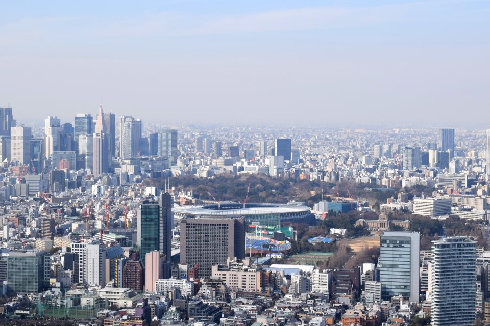 National Stadium under construction, seen from Mori Tower