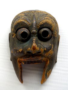 Nasori bugaku mask, formerly passed down at Niutsuhime Jinja, Wakayama, Japan, Kamakura period, 1300s AD, wood with polychromy - Tokyo National Museum - Tokyo, Japan - DSC09038