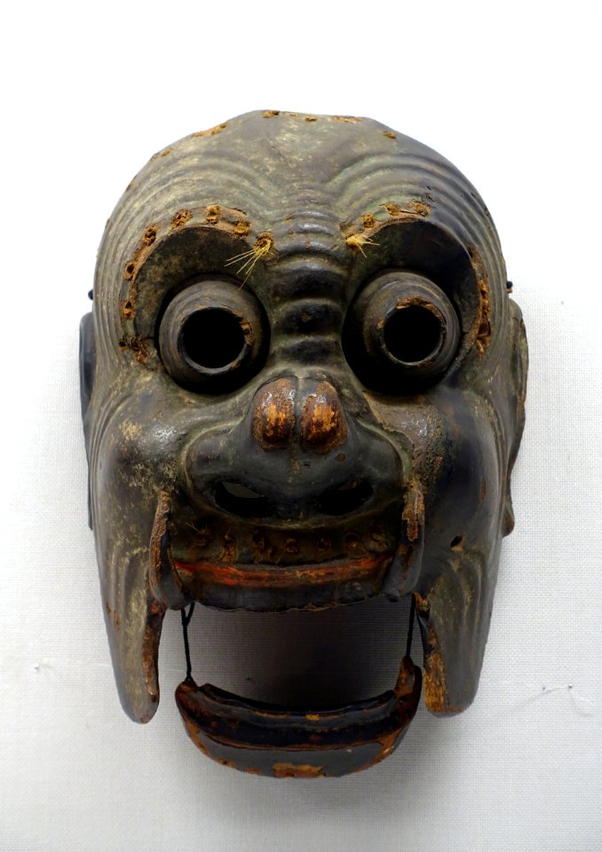 Nasori bugaku mask, lent by Masumida Jinja, Aichi, Japan, Kamakura period, dated 1211 AD, wood with polychromy - Tokyo National Museum - Tokyo, Japan - DSC09010