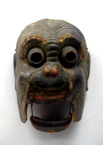 Nasori bugaku mask, lent by Masumida Jinja, Aichi, Japan, Kamakura period, dated 1211 AD, wood with polychromy - Tokyo National Museum - Tokyo, Japan - DSC09010