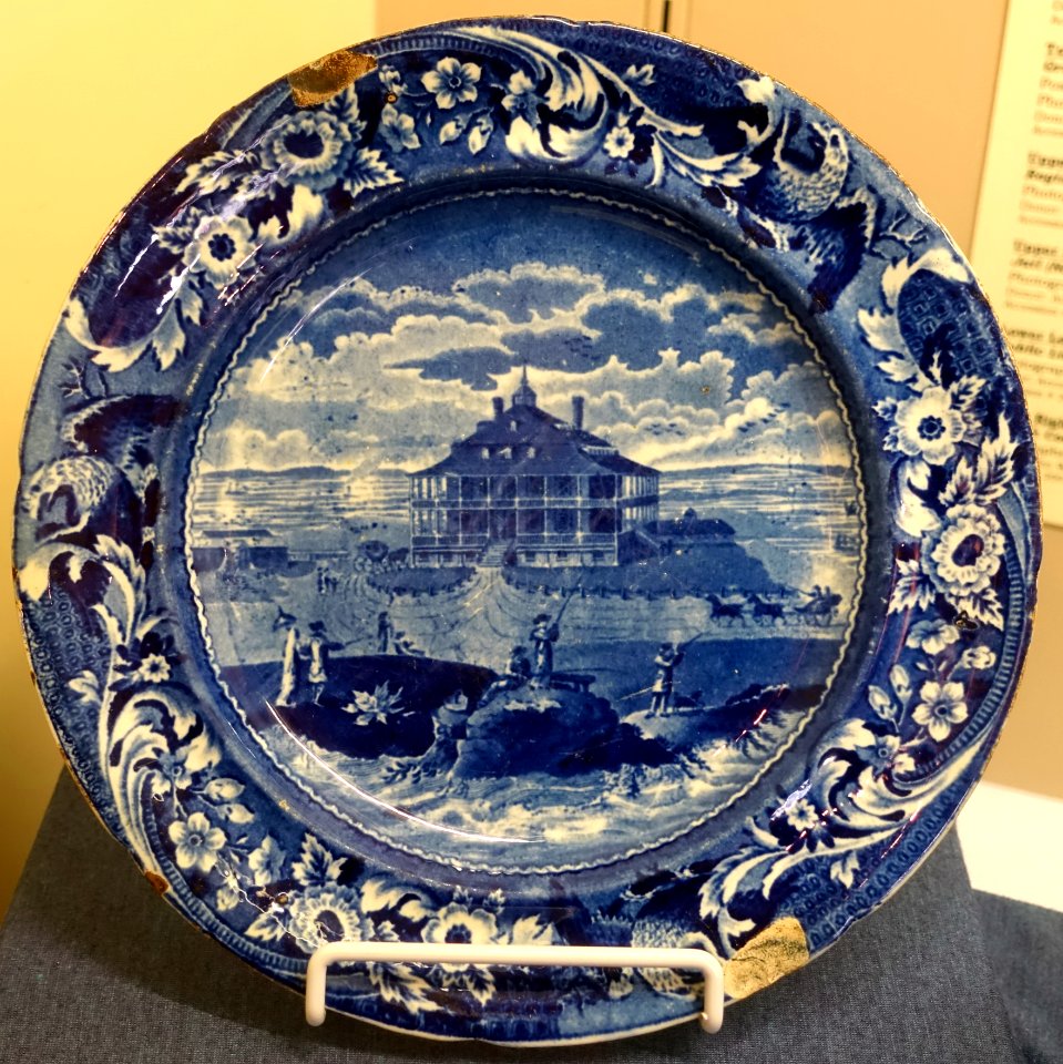 Nahant Hotel near Boston, transfer plate, date unknown, ceramic - Dedham Historical Society - Dedham Massachusetts - DSC04318