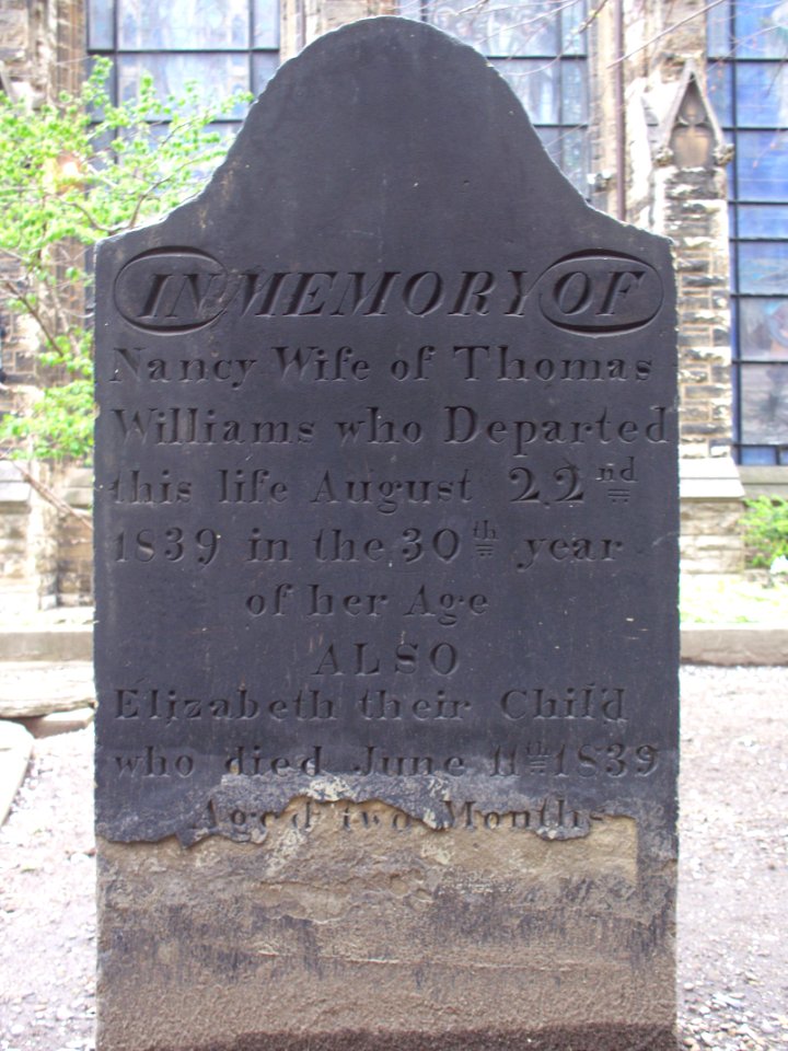 Nancy and Elizabeth Williams Tombstone, Trinity Churchyard, 2015-04-23