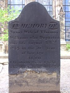 Nancy and Elizabeth Williams Tombstone, Trinity Churchyard, 2015-04-23