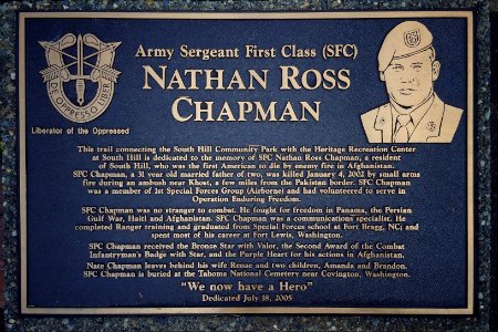 Nathan Chapman Memorial Trail plaque