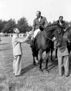 Nationaal Springconcours Rotterdam, mejuffrouw M. Koster op Lady Cocktail, Bestanddeelnr 907-3023