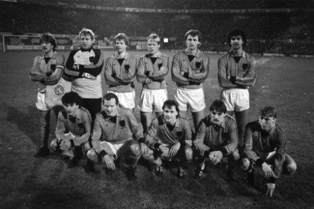Nederland tegen Malta 5-0, voorronde EK-voetbal groepsfoto Nederlands afloop, Bestanddeelnr 932-8128