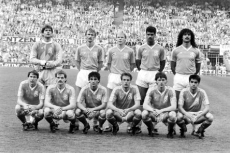 Nederland tegen Hongarije 2-0 het Nederlandse elftal vln (staand) Hiele, Van Ti, Bestanddeelnr 933-9664
