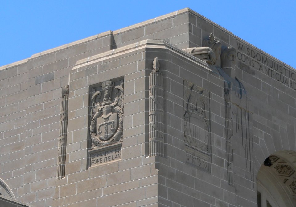Nebraska State Capitol N entrance E pylon 1