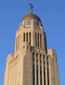 Nebraska State Capitol tower from NE 1