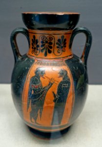 Neck amphora with cult scene of man playing a double aulos to a herm, Attic, c. 490 BC, L 233 - Martin von Wagner Museum - Würzburg, Germany - DSC05504