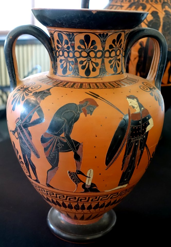 Neck amphora with armored Athenian leaving his wife, Lysippides Painter, Attic, c. 520 BC, L 184 - Martin von Wagner Museum - Würzburg, Germany - DSC05603