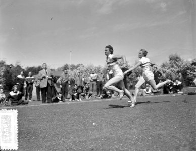 Nederlandse estafettekampioenschappen Den Haag Puck van Duyne-Brouwer 4x100 me, Bestanddeelnr 907-9442