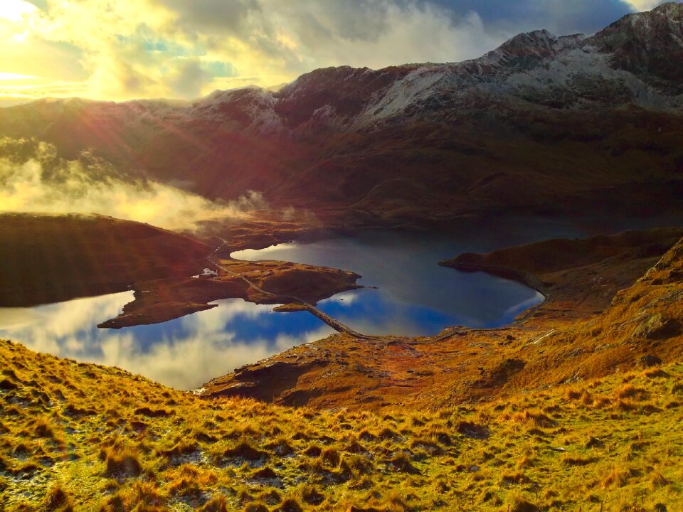 Mountains sunrise fog photo