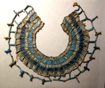 Necklace, Egypt, 26th to 30th Dynasty, about 664-332 BC, faience, carnelian, and limestone beads - Fitchburg Art Museum - DSC08603