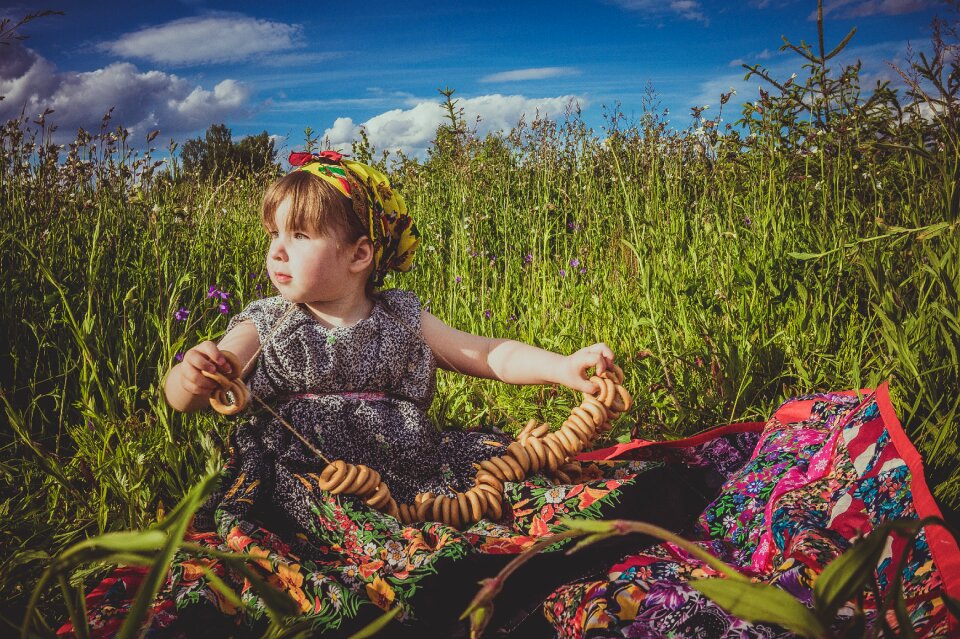 Baby the tradition of russian green grass
