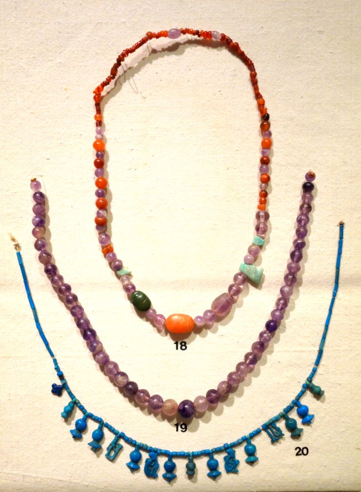 Necklaces, Egypt, 18 Middle Kingdom, 2055-1650 BC stones, 19 Dynasty 21 1985-1773 BC amethyst, 20 New Kingdom 1550-1069 BC faience - Albany Institute of History and Art - DSC08199