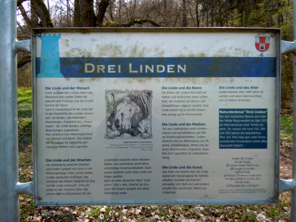 Naturdenkmal 3 Linden, Informationstafel, Weiler (Rottenburg)