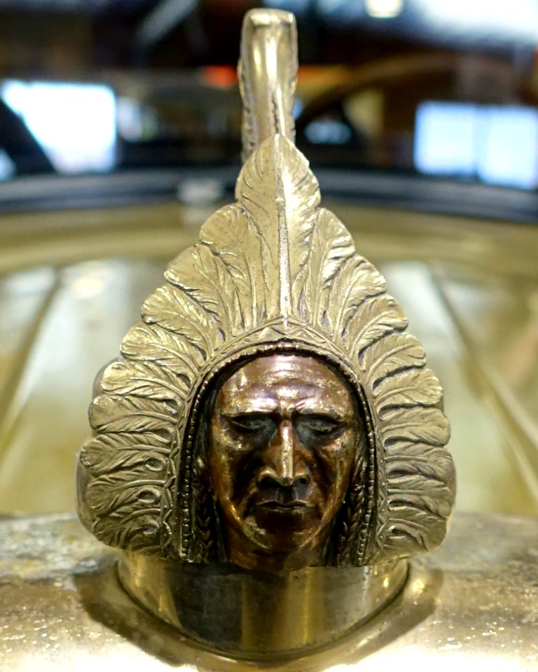 Native American (Indian) head hood ornament detail, from- 1926 Pontiac Two Door Coach - Automobile Driving Museum - El Segundo, CA - DSC02106 (cropped)