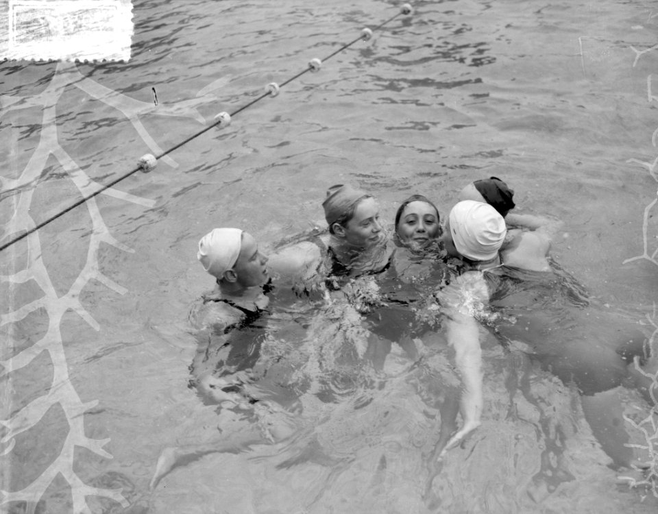 Nationale zwemkampioenschappen Amsterdam, start 100 mete rugslag dames Jans Kos, Bestanddeelnr 907-9767