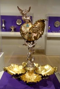 Nautilus Centerpiece, designed by William C. Codman, Gorham Manufacturing Co., Providence, Rhode Island, 1893, gilt silver, pearls, turquoise, jade, garnet, tourmaline, etc - Dallas Museum of Art - DSC04879
