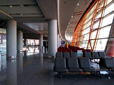 Nearly empty international departures area at PEK amid the COVID-19 pandemic