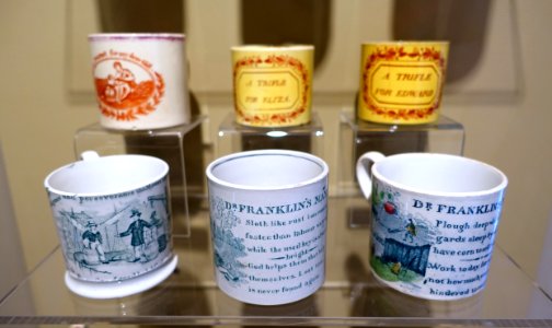 Mugs for children, Staffordshire, England, 1830-1860, glazed earthenware - Concord Museum - Concord, MA - DSC05749