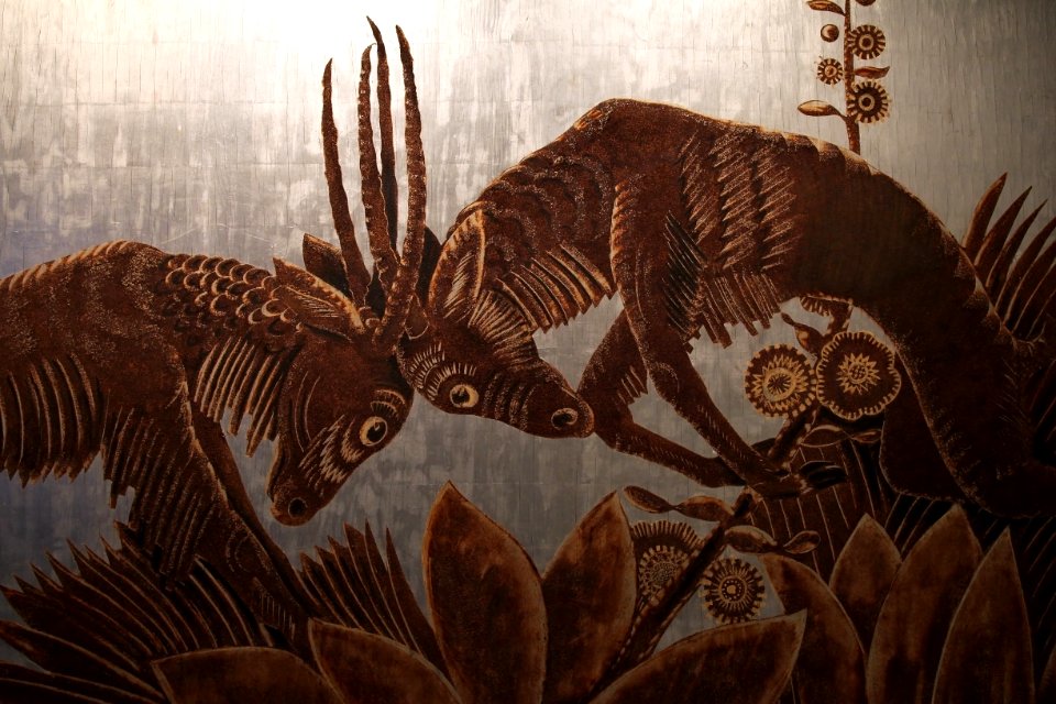 Musée du quai Branly Peintures des lointains Jean Dunand Antilopes affrontées Détail 1942 03012019 6277