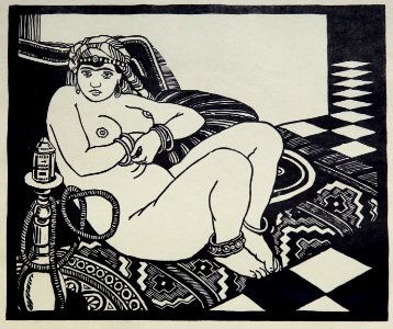 Musée du quai Branly Peintures des lointains Jules Migonney Mauresque au narguilé Gravure sur bois 03012019 6334