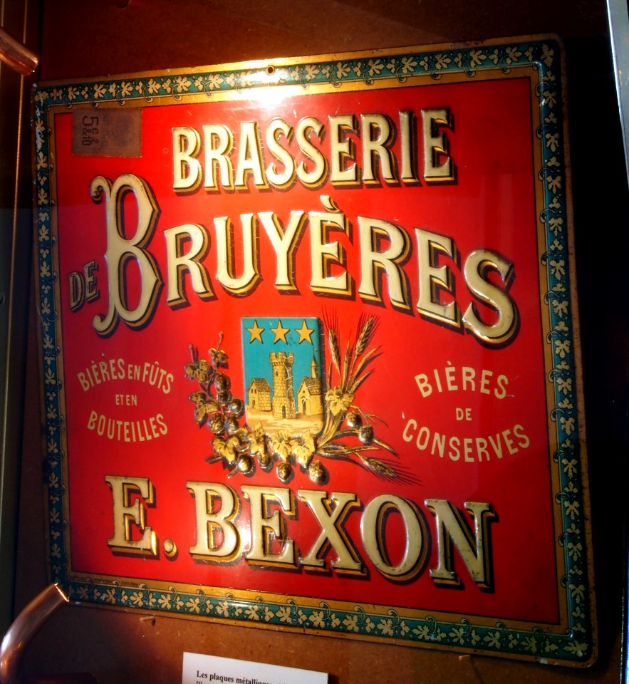 Musée Européen de la Bière - Brasserie de Bruyères, E Bexon, very old enamel advertising sign