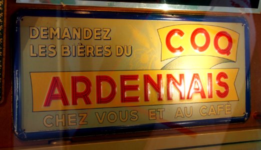 Musée Européen de la Bière - Coq Ardennais, very old enamel advertising sign