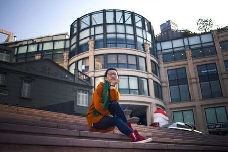 Ladder girl business center photo