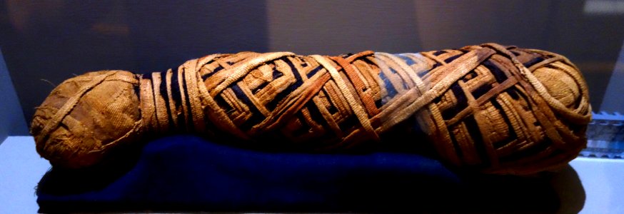 Mummified cat, Egypt, Beni Hassen, Middle Kingdom, 2040-1782 BC, site of Khnumhotep II, linen and pigments - Fitchburg Art Museum - DSC08616