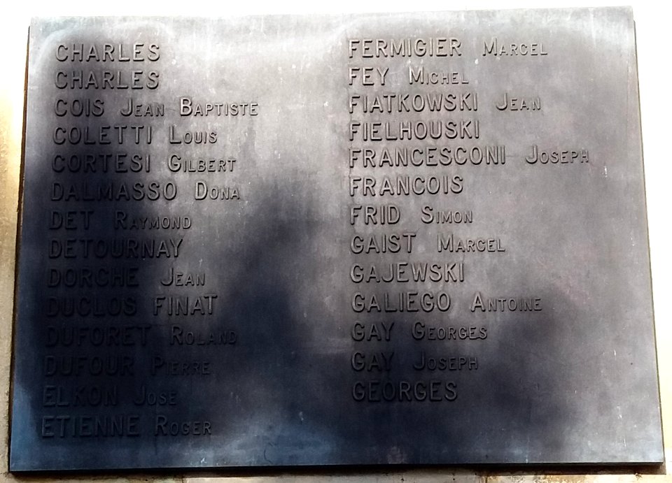 Musée de la Résistance et de la Déportation de Vénissieux, hommage aux combattants FTP-MOI, plaque 2
