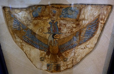 Mummy cartonnage fragment with sun god Ra, Egypt, El-Lahun or El-Hibe, 946-660 BC, stuccoed linnen cartonnage, A 1313 - Martin von Wagner Museum - Würzburg, Germany - DSC05304