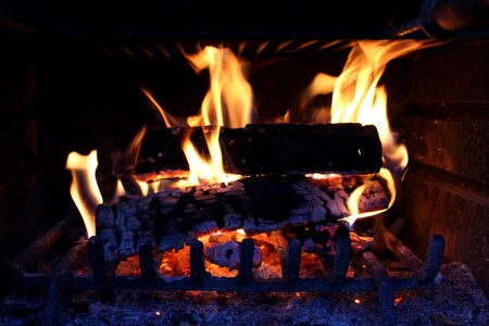 Fireplace flames burning