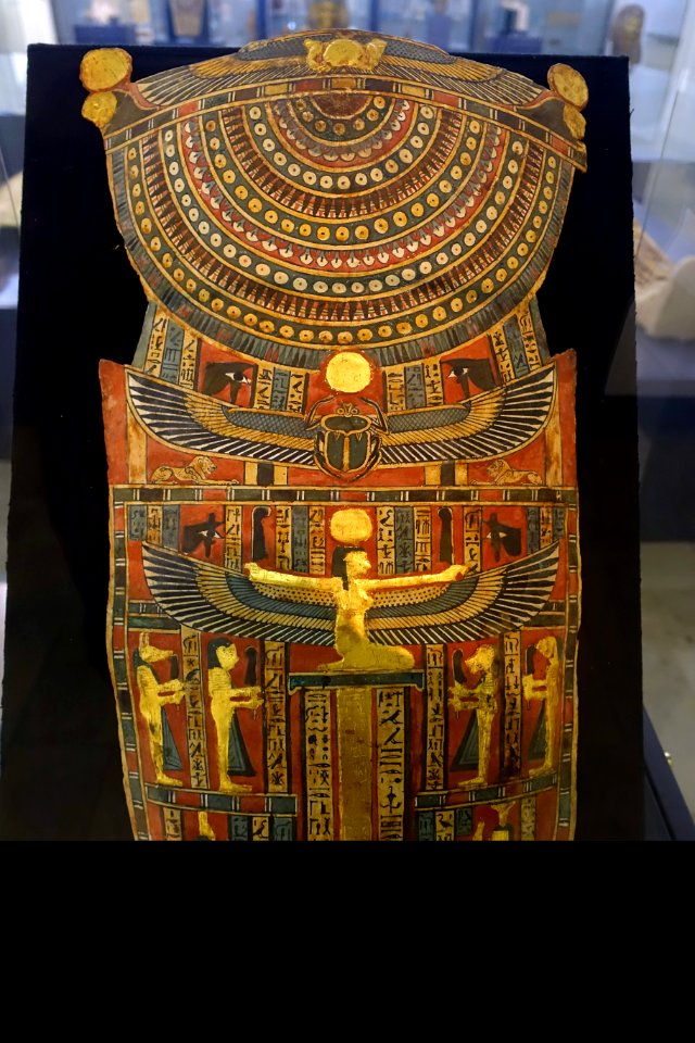 Mummy breast covering with goddess Nut, Egypt, Ptolemaic era, 300-30 BC, stuccoed, painted, and partially gilt linnen cartonnage, A 1315 - Martin von Wagner Museum - Würzburg, Germany - DSC05311