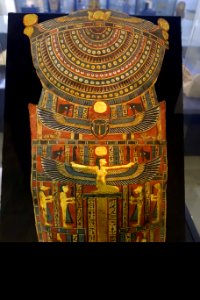 Mummy breast covering with goddess Nut, Egypt, Ptolemaic era, 300-30 BC, stuccoed, painted, and partially gilt linnen cartonnage, A 1315 - Martin von Wagner Museum - Würzburg, Germany - DSC05311