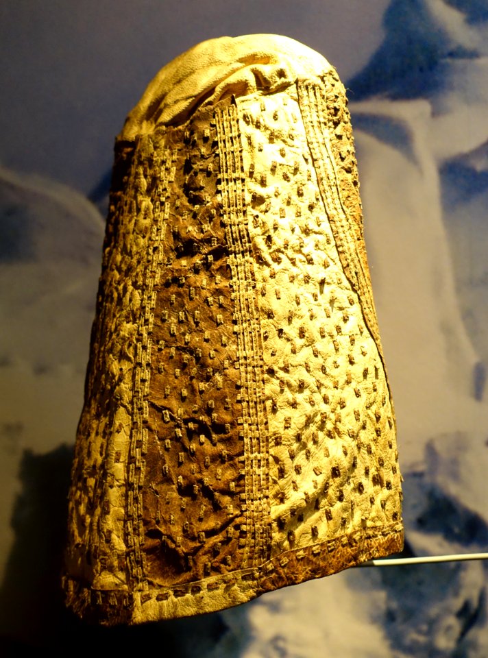 Mourning hat, East Greenland, leather with paint, No. 1883.10.0013 - Etnografiska museet - Stockholm, Sweden - DSC01271