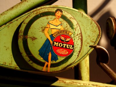 Motul Century Lubrifiez sticker advert, Musée de la Moto et du Vélo, Amneville, France