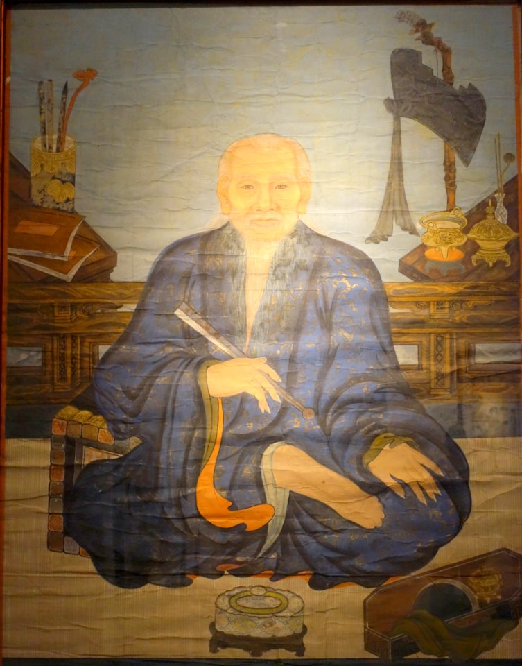 Mr Nguyen Quy Kinh (1693-1766), Dai Duong teacher of the crown prince, Worshipping house of the Nguyen Kinh family, Tu Liem, Hanoi, 1766 AD, gouache - Vietnam National Museum of Fine Arts - Hanoi, Vietnam - DSC05090 photo