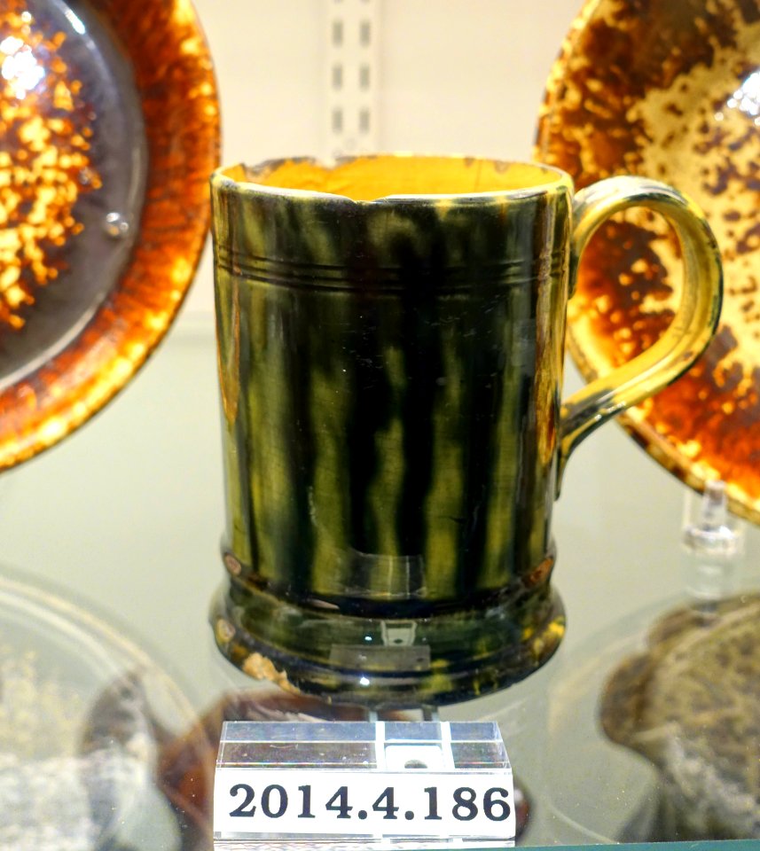 Mug, American or English, c. 1830, lead-glazed yellow earthenware, item HD 2014.4.186 - Flynt Center of Early New England Life - Deerfield, Massachusetts - DSC04168