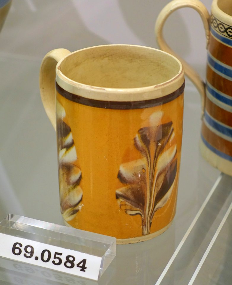 Mug, Staffordshire, England, 1800-1840, dipped ware (creamware, slip), HD 69.0584 - Flynt Center of Early New England Life - Deerfield, Massachusetts - DSC04648