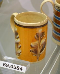 Mug, Staffordshire, England, 1800-1840, dipped ware (creamware, slip), HD 69.0584 - Flynt Center of Early New England Life - Deerfield, Massachusetts - DSC04648